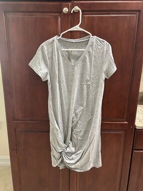 Gray V-Neck Knot Front Tee Dress